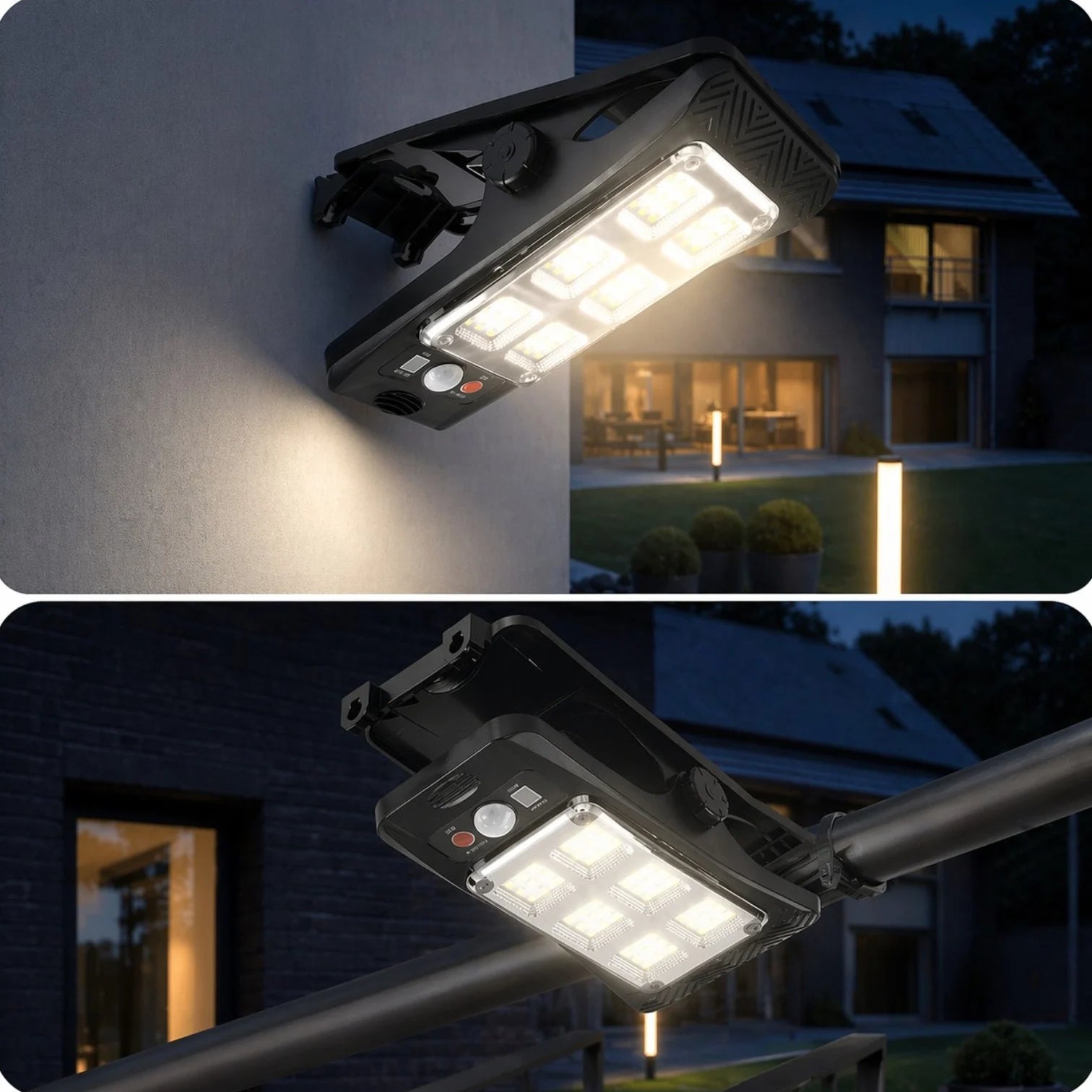 Lampă Solară LED 17x8cm, Tip Clește Reglabil, 6 LED-uri COB Puternice, Senzor de Mișcare, Panou Solar Integrat, Montaj Rapid pe Gard sau Balustradă, Rezistentă la Apă Engros