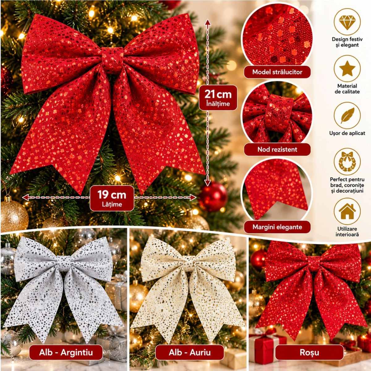Fundă Decorativă de Crăciun 21x19cm, din Material Textil cu Puncte Metalizate Strălucitoare, Diferite Culori Engros