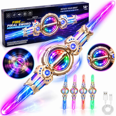 Sabie Dubla LED Rotativa 360° 102cm, cu Lumini Multicolore si Sunete, Reincarcabila USB-C, Diferite Culori Engros
