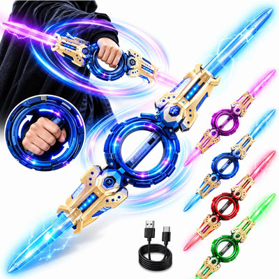 Sabie Dubla LED Rotativa 360° 102cm, cu Lumini Multicolore si Sunete, Reincarcabila USB-C, Diferite Culori Engros