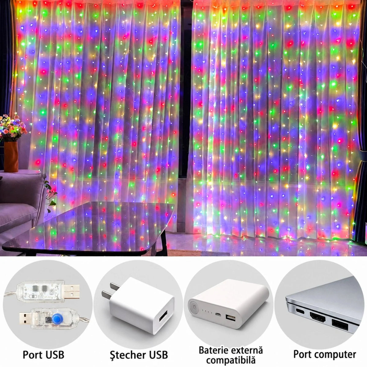 Perdea Luminoasă LED 3×3m, 300 LED Multicolore, USB, Telecomandă, Jocuri de Lumini și Flash, Decorațiune Crăciun Engros Ți-a fost util