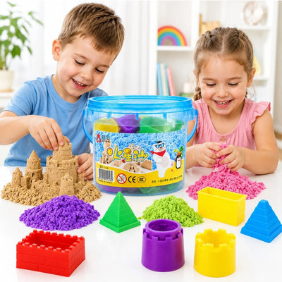 Nisip Kinetic pentru Copii 500g, cu 6 Forme de Castel, in Galetusa, Diferite Culori Engros