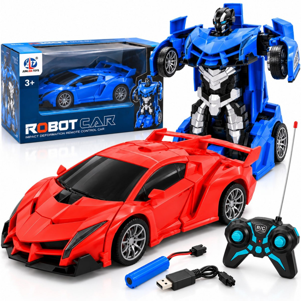 Masina Transformabila Robot cu Telecomanda, 25cm, Acumulator Reincarcabil, Diferite Culori Engros