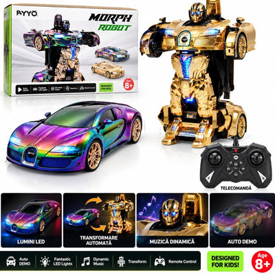 Masina Electrica RC Transformabila in Robot 48cm, cu Telecomanda, Lumini LED, Muzica si Transformare Automata, Diferite Culori Engros