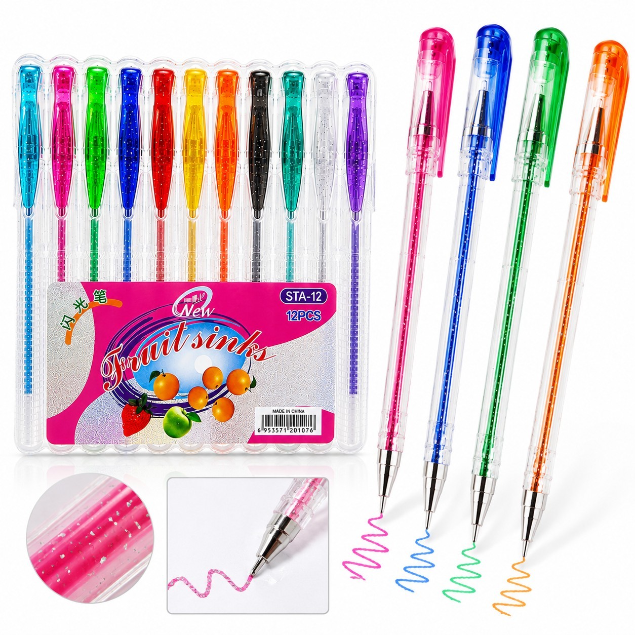 Pix cu Gel Glitter 12/set, Diferite Culori Engros