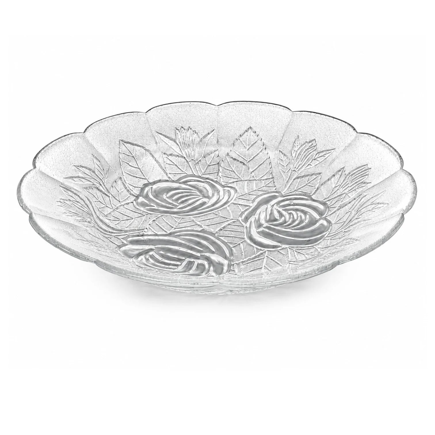 Farfurie Adâncă 6/set, din Sticlă, 23x3.5cm, Model Floral Transparent Engros