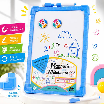 Tabla Magnetica Față-Verso 30×20cm, cu Marker și 2 Magneți, Reutilizabilă, Diferite Culori Engros