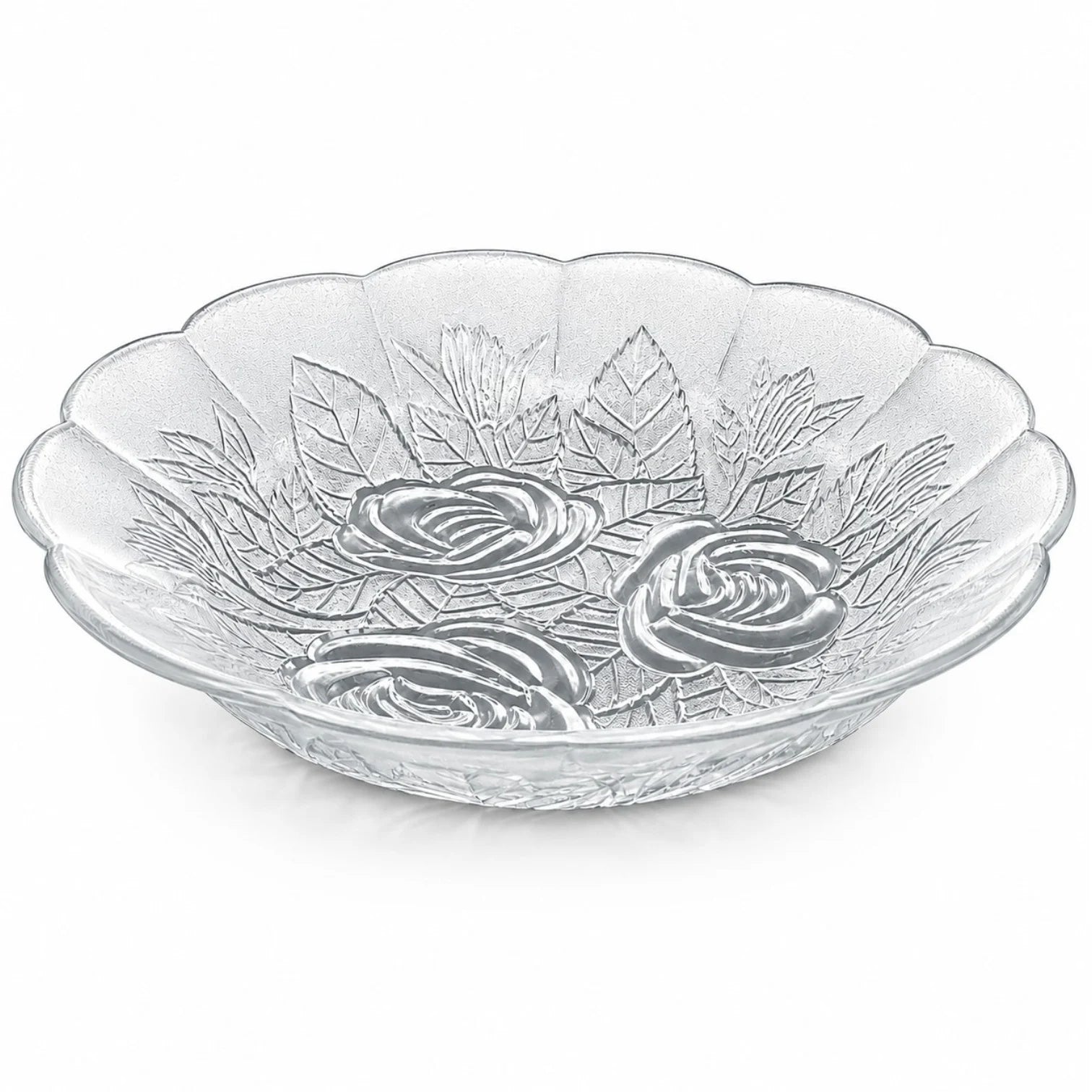 Farfurie Adâncă 6/set, din Sticlă, 23x3.5cm, Model Floral Transparent Engros