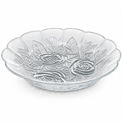 Farfurie Adâncă 6/set, din Sticlă, 23x3.5cm, Model Floral Transparent Engros