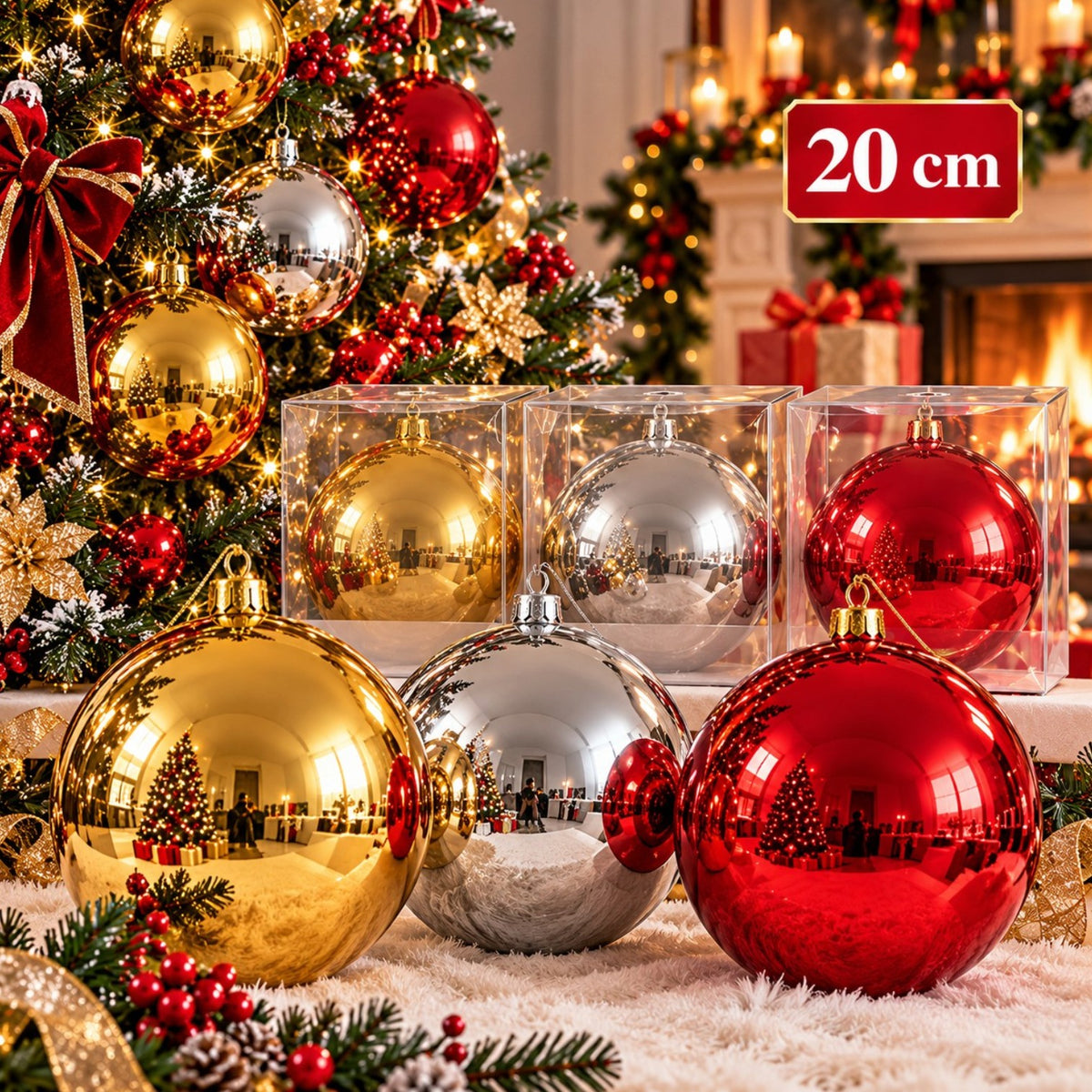 Glob de Crăciun XXL 20cm, Mare, Lucios, Diferite Culori pentru Brad Engros