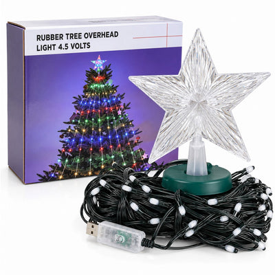 Instalație LED Franjuri/Perdea 180cm, pentru Brad de Crăciun, 288 LED-uri, Lumină Multicoloră, Jocuri de Lumini și Efect Flash, Stea Luminoasă în Vârf, Alimentare USB Engros
