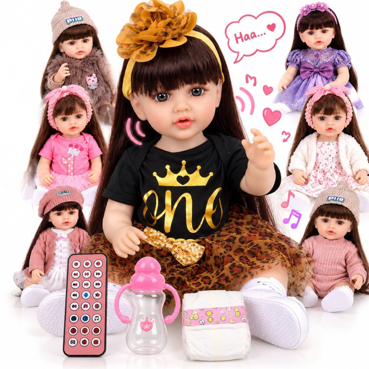 Papusa Interactiva din Vinil 55cm, cu Telecomanda, Recunoastere Vocala, Dialog, Muzica, Povesti, Inregistrare Voce si Miscari, Diferite Modele Engros