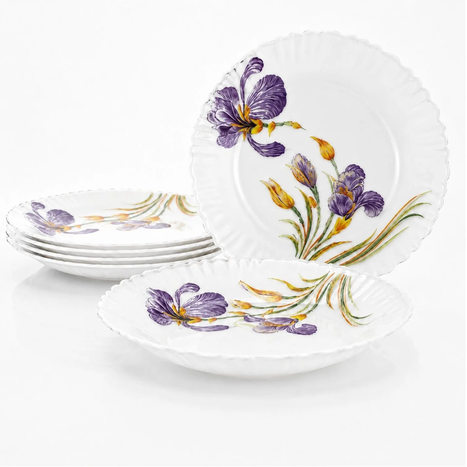 Farfurie Adanca 6/set, din Opal 21.5x3.5cm, Model Floral Transparent Engros