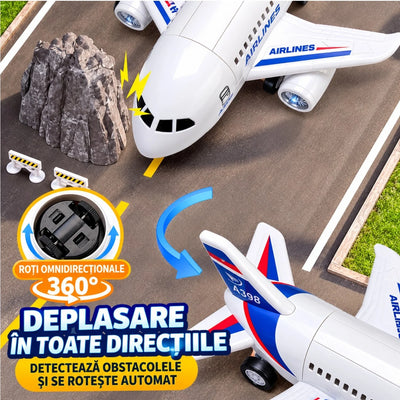 Avion de Jucarie Interactiv A308, 26cm, cu Lumini LED, Muzica, Pulverizare Aburi, Usa Cabina cu Deschidere si Miscare Automata 360° Engros