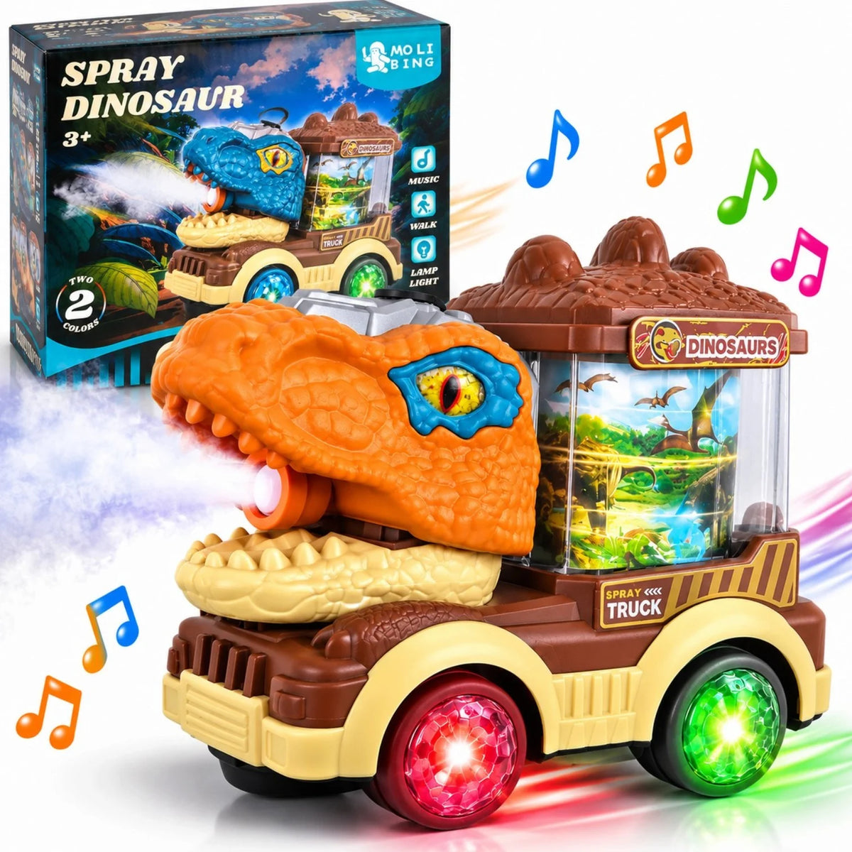 Masina Dinozaur 20x15cm, cu Efect Holografic 3D, Spray, Muzica, Lumini Colorate si Miscare, Diferite Culori Engros