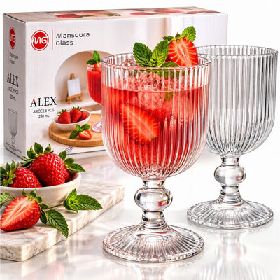Pahar cu Picior 6/Set, din Sticla 280ml, Model Alex Striat 14cm Engros