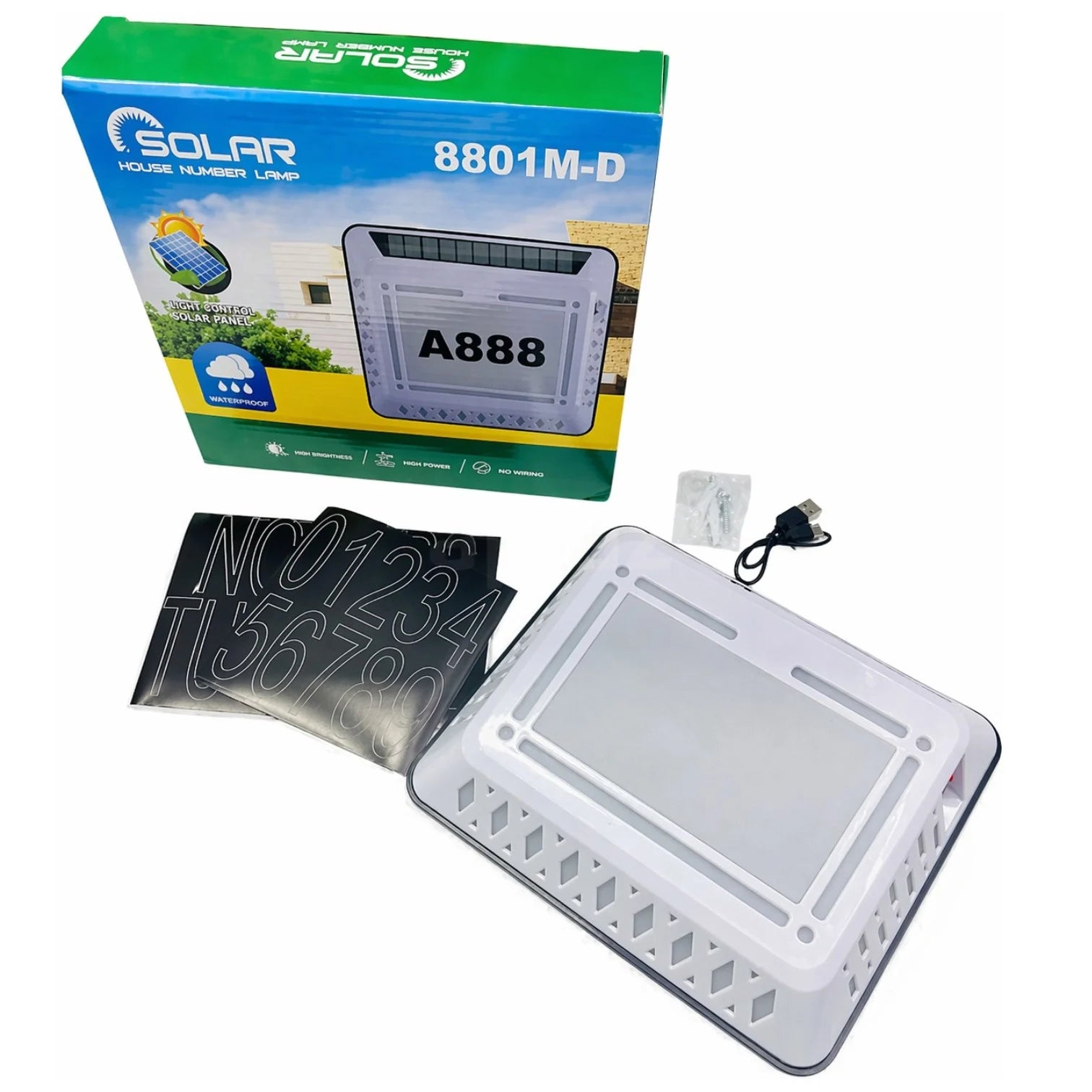 Lampă Solară Număr Casă 8801M-D, 20x17.5cm, Iluminare LED Alb Rece, Panou Solar Integrat, cu Cifre și Litere, Montaj Exterior, Rezistentă la Apă Engros