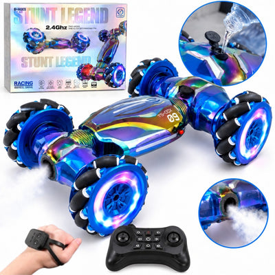 Masina Electrica Stunt cu Telecomanda 42x22cm, 4WD 2.4GHz, Control prin Gesturi, Roti Mecanum, Rotire 360°, Lumini LED, Sunete si Efect de Abur, Diferite Culori Engros