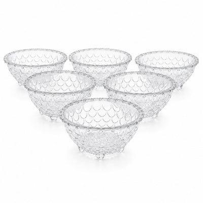 Bol din Sticla 6/set, Model Solzi cu Piciorușe, 11.5x5cm Transparent Engros