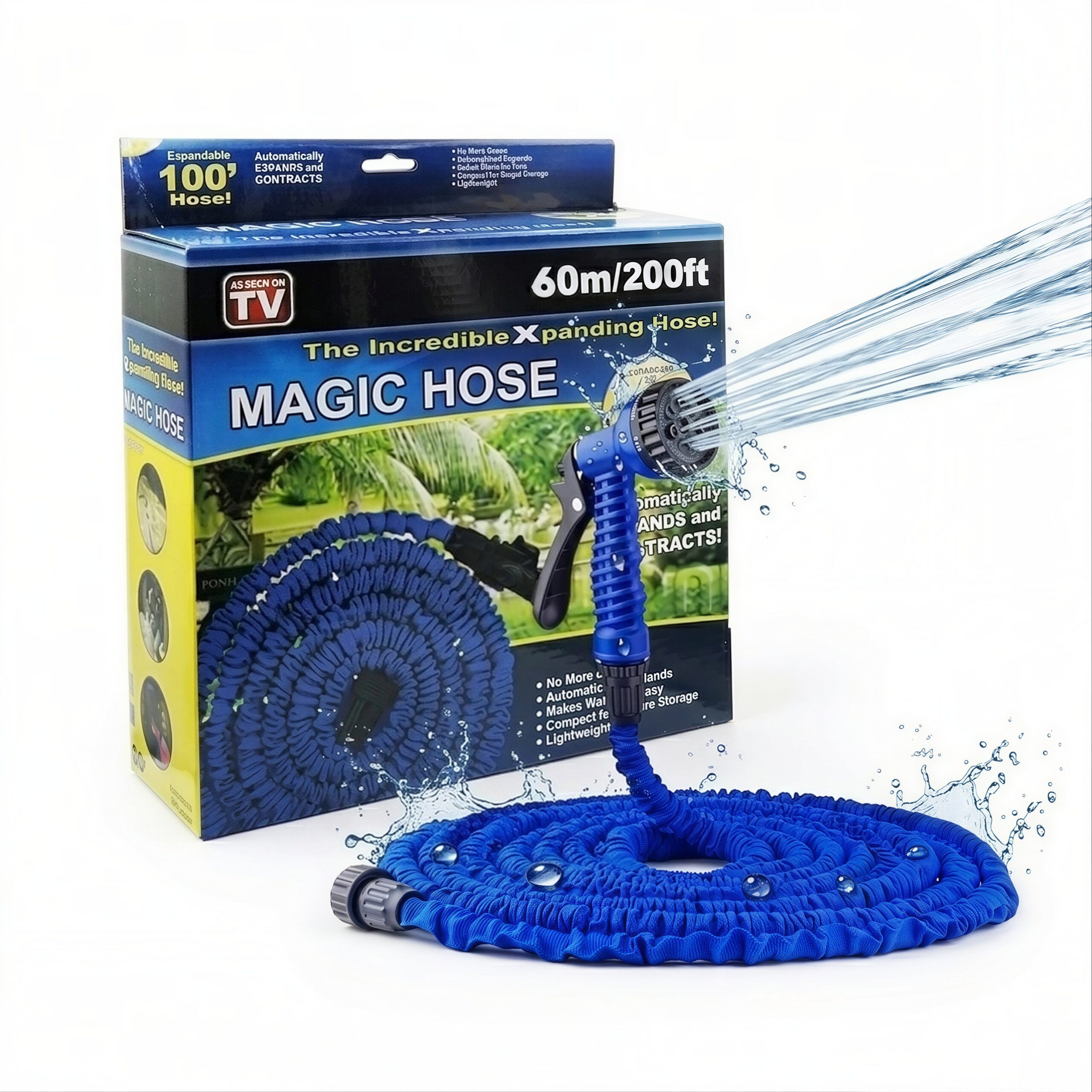Furtun de Grădină Extensibil 60m/200ft, Pistol de Pulverizare Inclus Engros