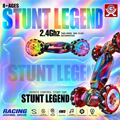 Masina Electrica Stunt cu Telecomanda 42x22cm, 4WD 2.4GHz, Control prin Gesturi, Roti Mecanum, Rotire 360°, Lumini LED, Sunete si Efect de Abur, Diferite Culori Engros