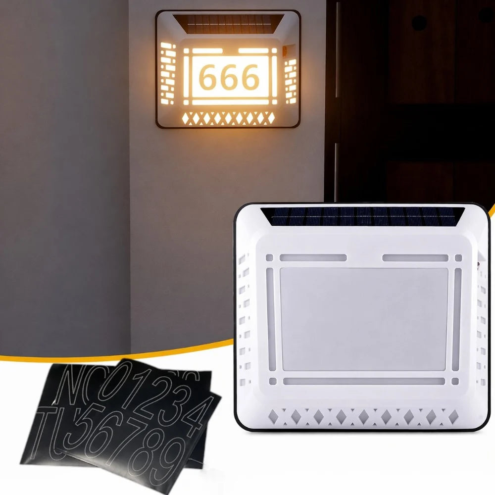Lampă Solară Număr Casă 8801M-D, 20x17.5cm, Iluminare LED Alb Rece, Panou Solar Integrat, cu Cifre și Litere, Montaj Exterior, Rezistentă la Apă Engros