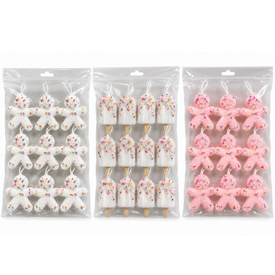Decorațiuni de Crăciun 12/set, 12–15.5cm, Om de Turtă Dulce și Înghețată pe Băț, cu Sclipici și Bombonele Colorate, Diverse Modele pentru Brad Engros