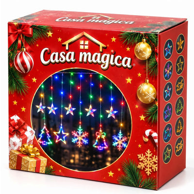 Instalatie LED Perdea Craciun 4m, 85cm h, 10 Figurine Decorative, Lumina Multicolora, Flash, Jocuri de Lumini, Mufa Interconectabila Engros