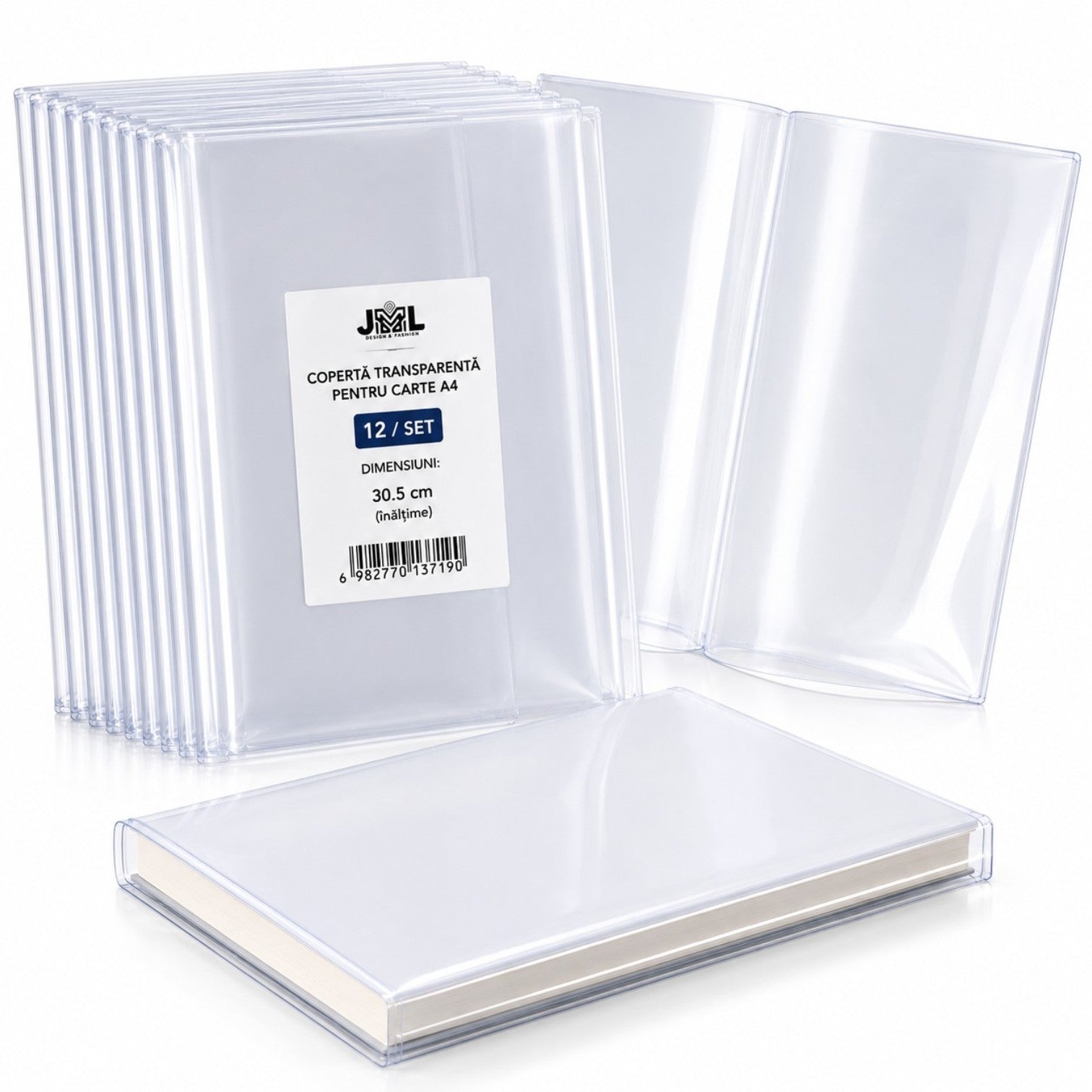 Copertă Transparentă A4 30.5×21.5cm, 12/Set, pentru Cărți și Caiete, din Plastic PVC Flexibil, Reutilizabilă, Universală Engros