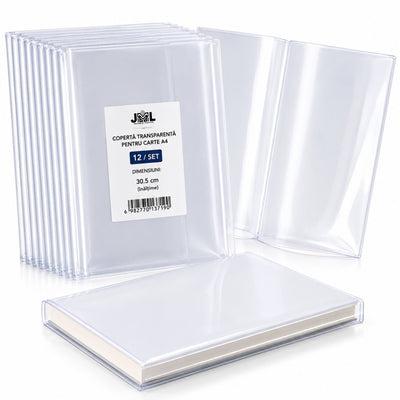 Copertă Transparentă A4 30.5×21.5cm, 12/Set, pentru Cărți și Caiete, din Plastic PVC Flexibil, Reutilizabilă, Universală Engros
