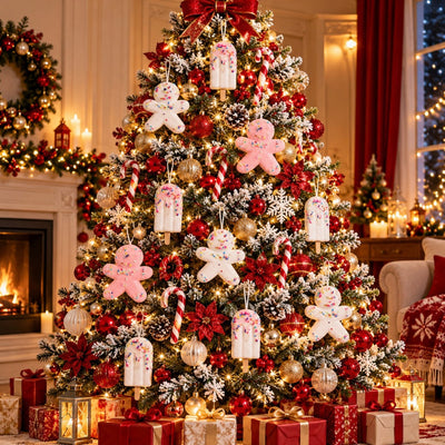 Decorațiuni de Crăciun 12/set, 12–15.5cm, Om de Turtă Dulce și Înghețată pe Băț, cu Sclipici și Bombonele Colorate, Diverse Modele pentru Brad Engros