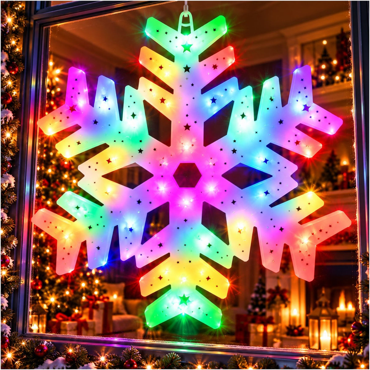 Decoratiune de Crăciun 40x40cm Fulg, Instalatie cu Lumină LED Multicoloră, pentru Interior și Exterior Engros