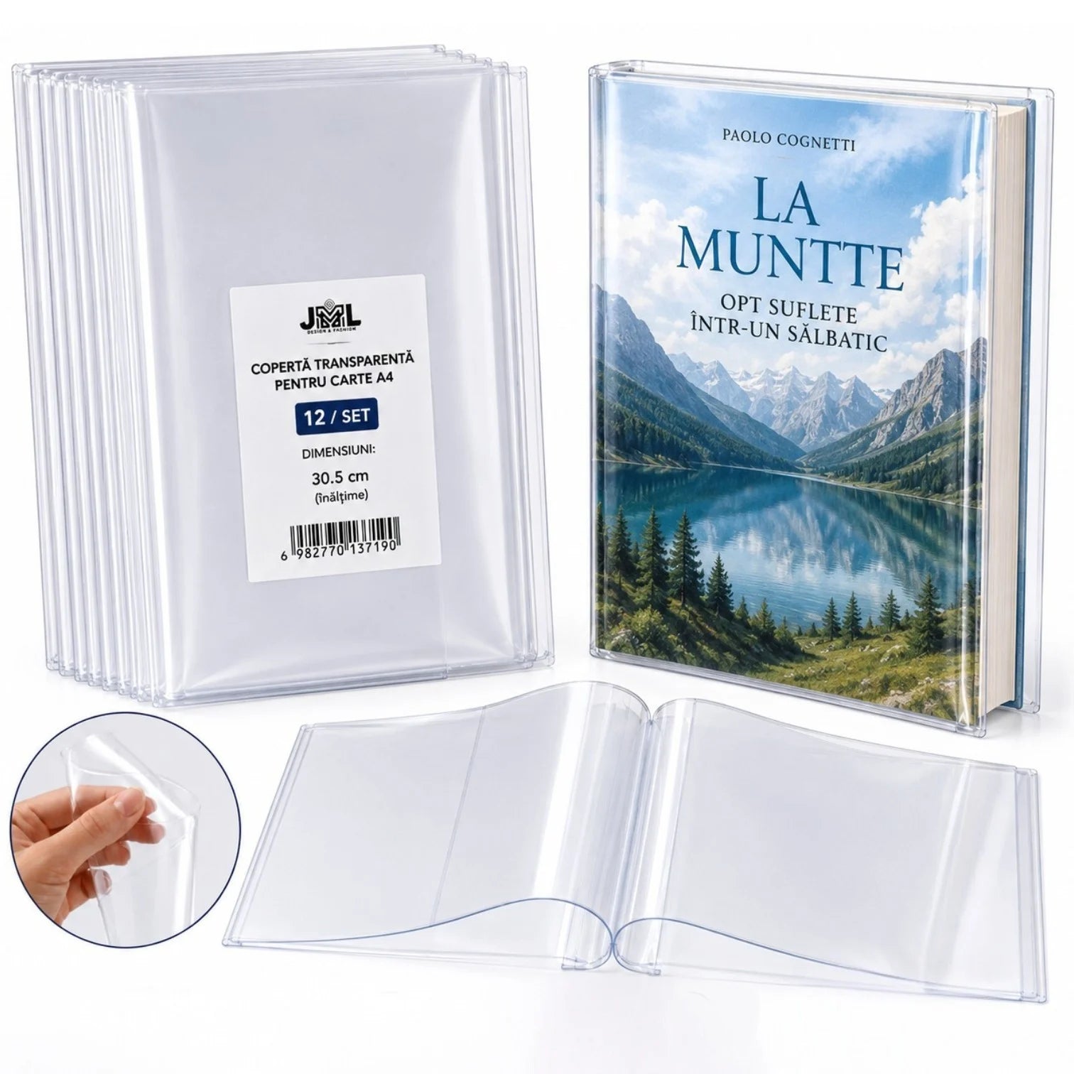 Copertă Transparentă A4 30.5×21.5cm, 12/Set, pentru Cărți și Caiete, din Plastic PVC Flexibil, Reutilizabilă, Universală Engros