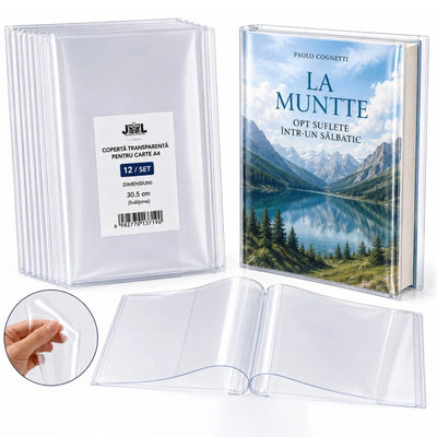 Copertă Transparentă A4 30.5×21.5cm, 12/Set, pentru Cărți și Caiete, din Plastic PVC Flexibil, Reutilizabilă, Universală Engros