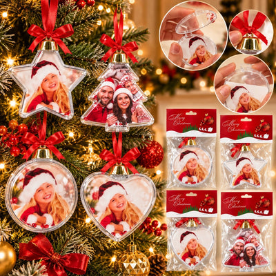 Globuri de Crăciun Personalizabile cu Fotografii, 9–10cm, Transparente, cu Deschidere pentru Introducerea Pozei, Diferite Modele Engros
