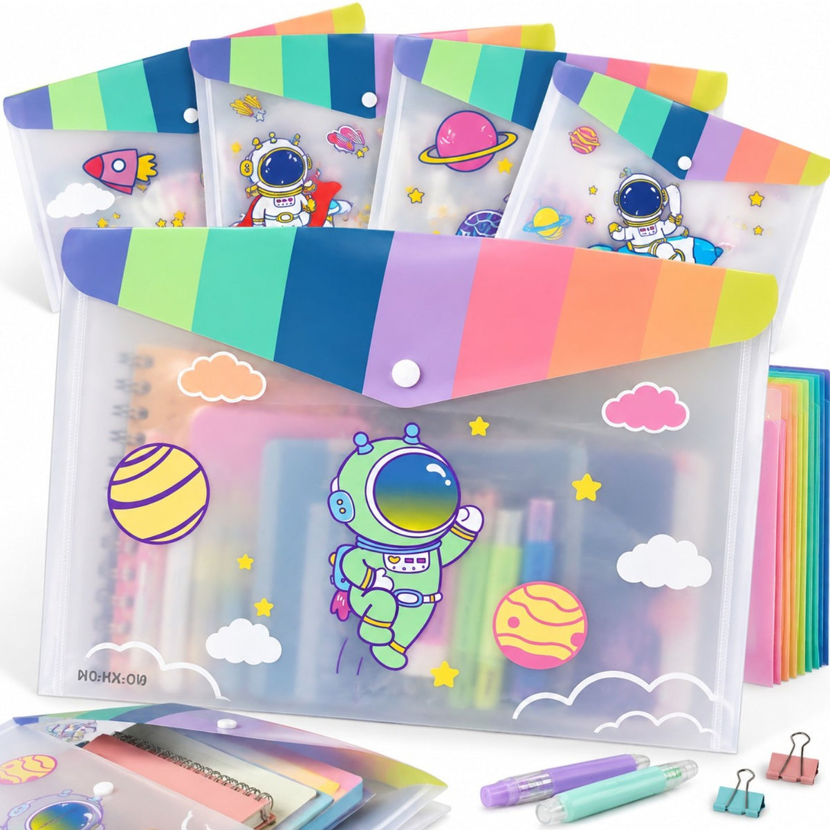 Mapa A4 din Plastic Semitransparent cu Capsa, 12/Set, Model Astronaut, Diferite Modele Engros
