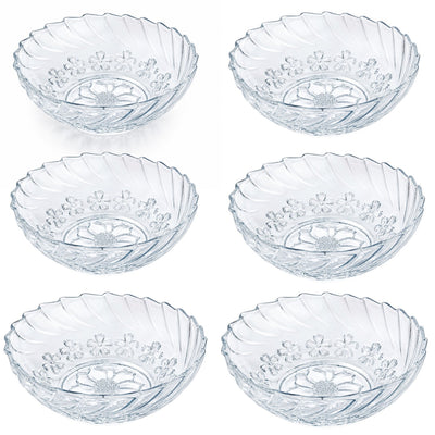 Bol din Sticla 6/set, Model Floral Transparent, 13x5cm, Cristal Engros