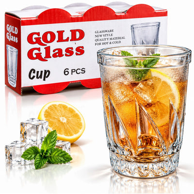 Pahar din Sticla 6/Set, Model Texturat cu Baza Groasa, 9x6.5x4.5cm Engros