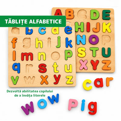 Puzzle Educativ din Lemn 20x20cm, Alfabet, Cifre, Operatii Matematice si Forme Geometrice, Diferite Modele Engros