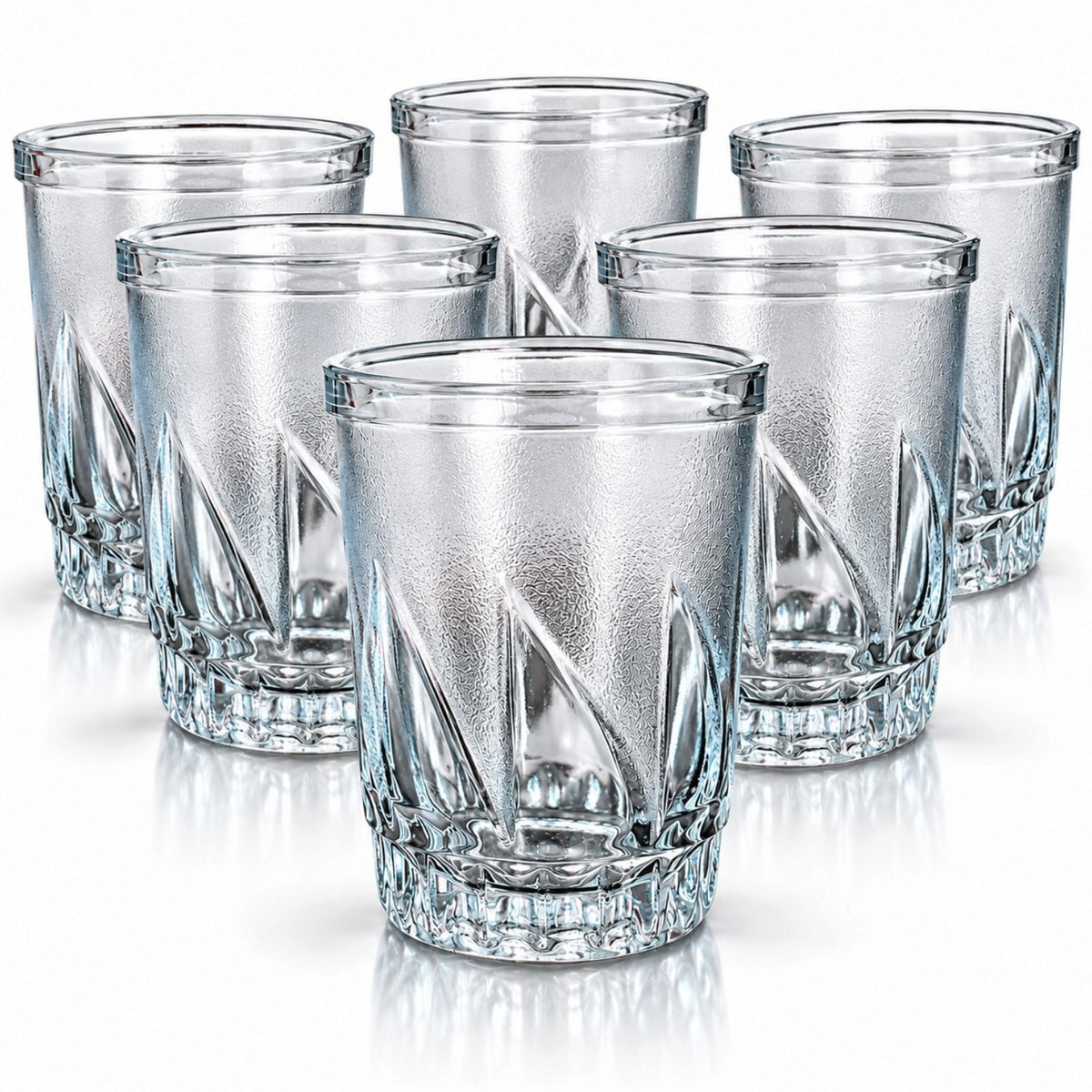 Pahar din Sticla 6/Set, Model Texturat cu Baza Groasa, 9x6.5x4.5cm Engros