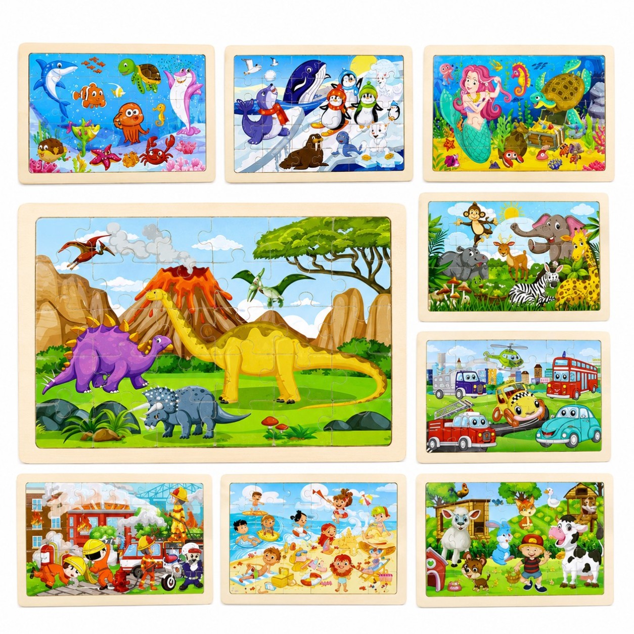 Puzzle din Lemn 60 de piese, pentru Copii 22.5x30cm, Diferite Modele Engros