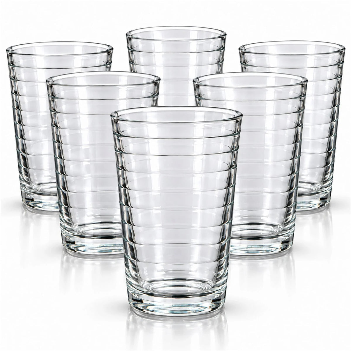 Pahar din Sticla 6/Set, Model Ronaldo 11.5x6.5cm, cu Dungi Orizontale Engros