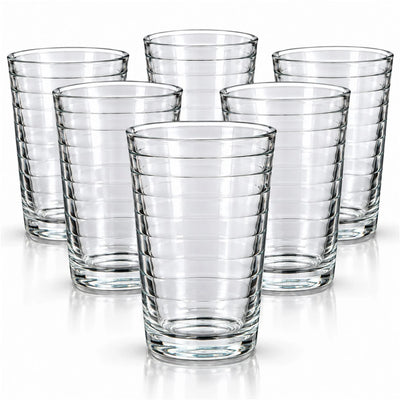 Pahar din Sticla 6/Set, Model Ronaldo 11.5x6.5cm, cu Dungi Orizontale Engros