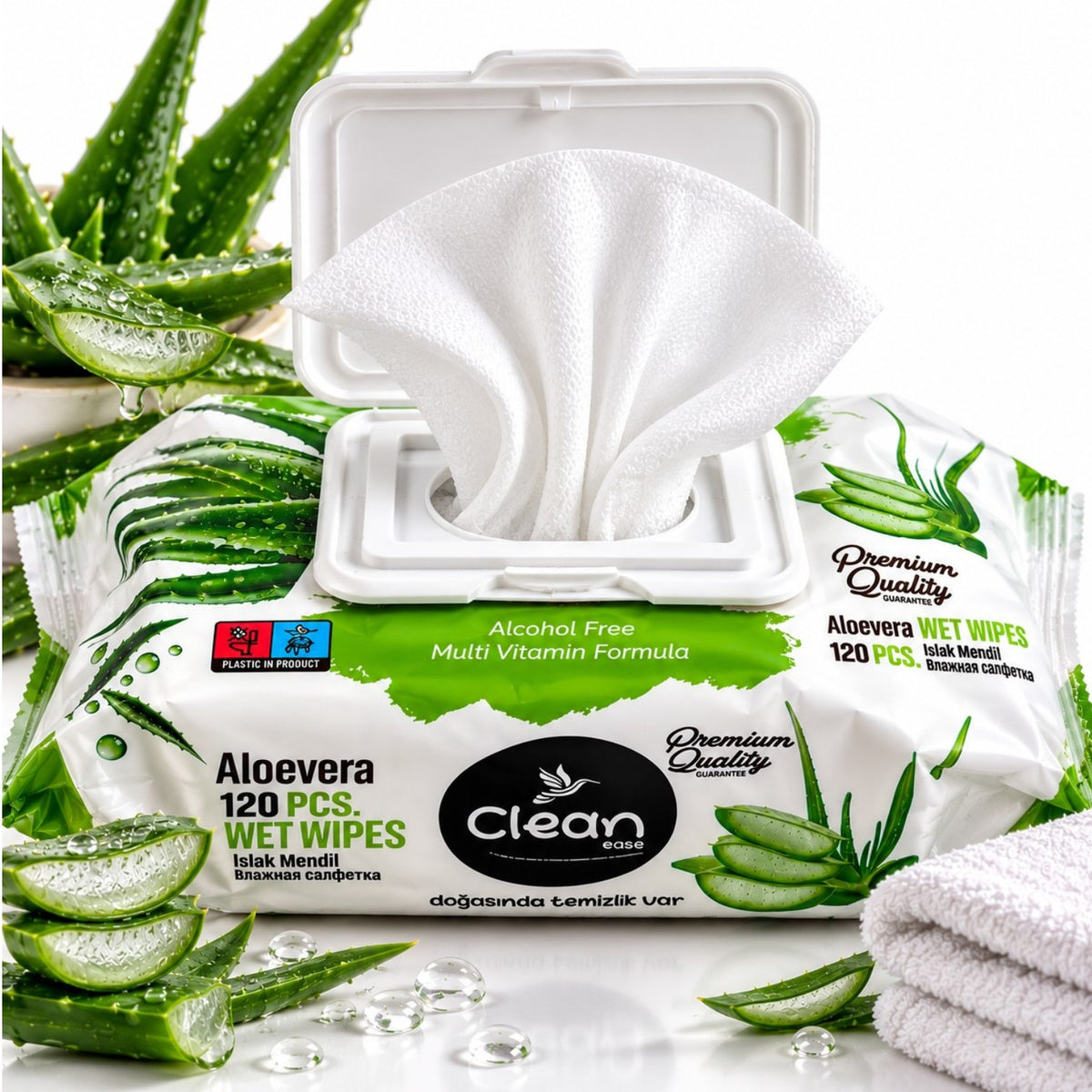 Servetele Umede cu Aloe Vera, 120 Buc/Pachet, Fara Alcool, cu Multivitamine Engros