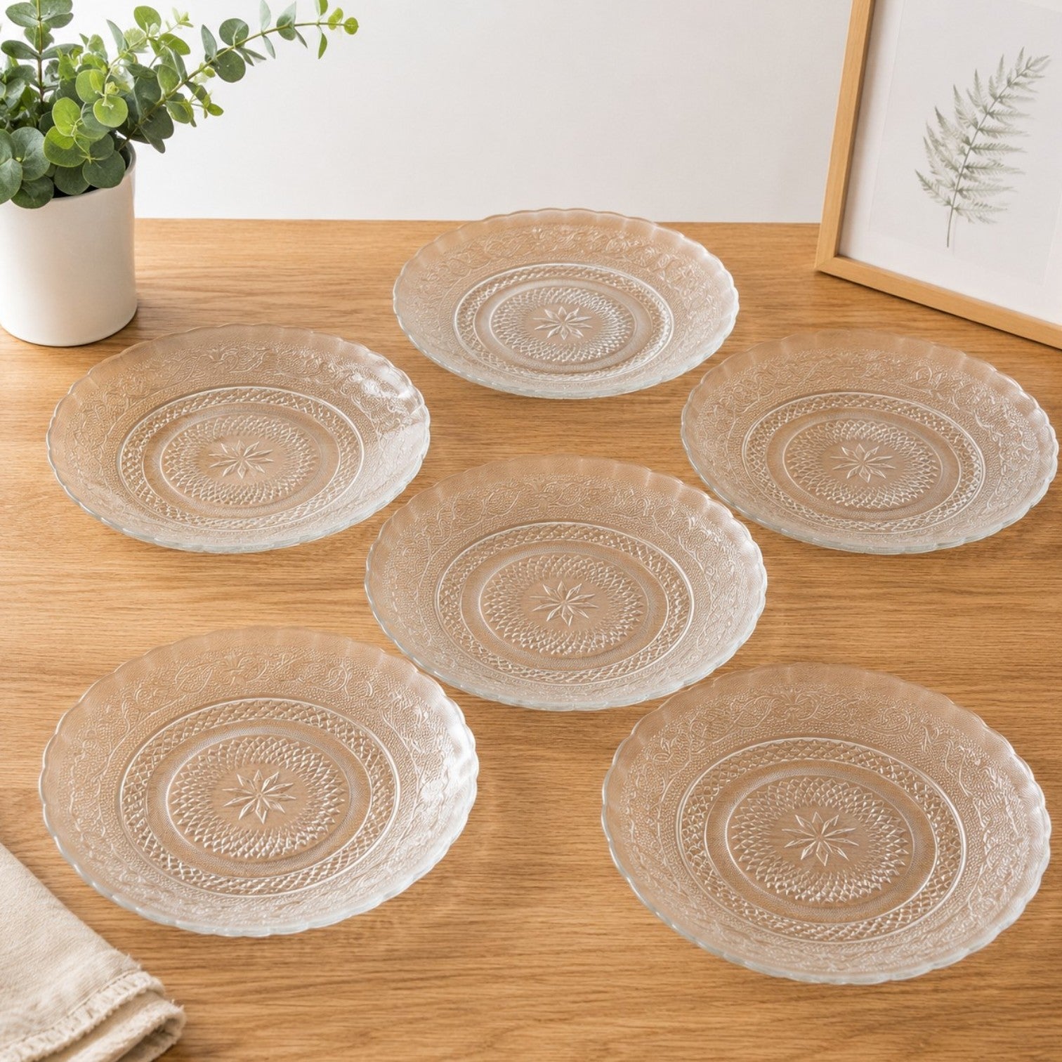 Farfurie Adâncă 6/set din Sticlă, 22.5x4.5cm, Model Cristal Floral, Transparentă Engros