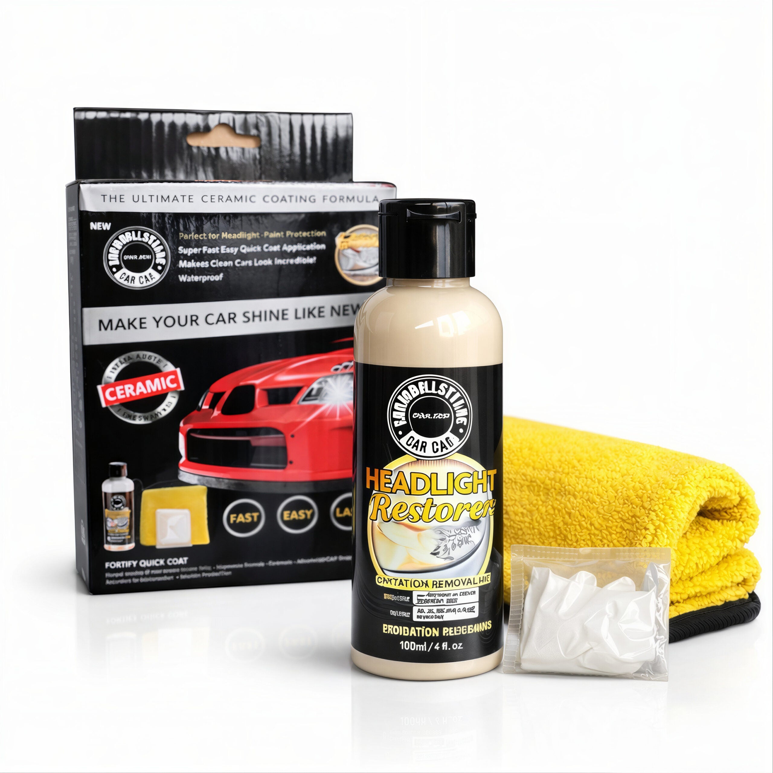 Fluid Reparare Faruri Auto 166ml, Solutie Renovare pentru Indepartare Oxidare, Zgarieturi si Matuire, cu Laveta Microfibra Engros