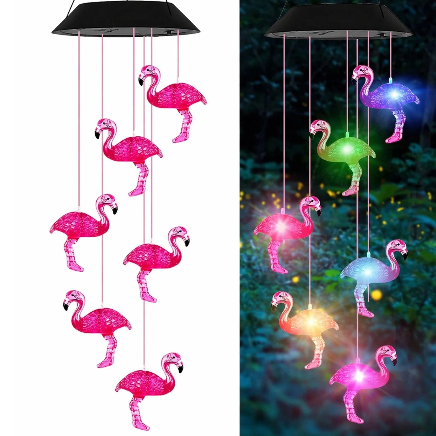Lampa Solara LED 63cm cu Clopotel de Vant, Model cu 8 Flamingo Roz, Iluminare Multicoloră, Panou Solar si Agățătoare Inclusă Engros