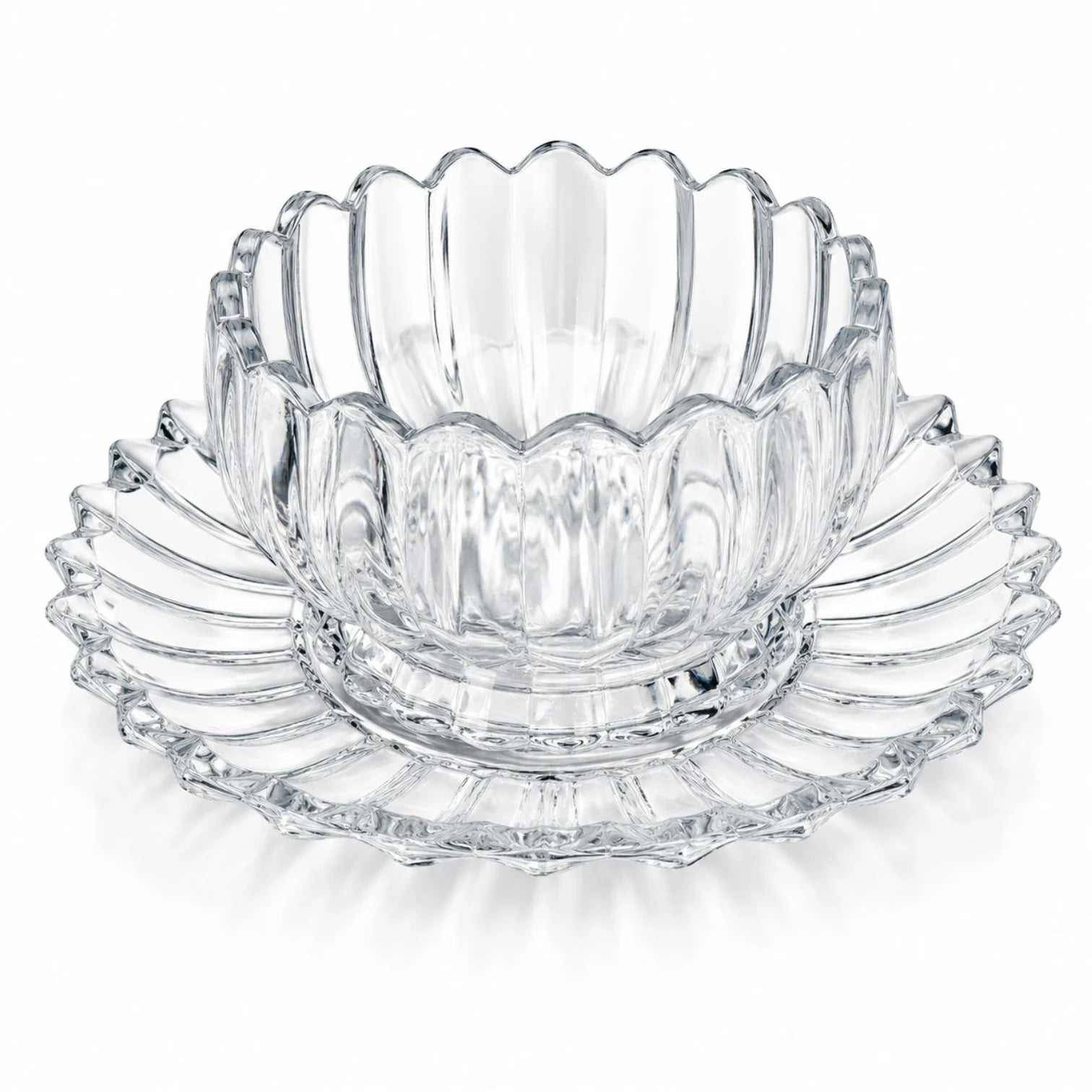 Cupa 10x6cm, cu Farfurie 16cm din Sticlă, 6/set pentru Înghețată, Model Cristal Engros
