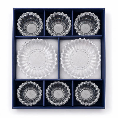 Cupa 10x6cm, cu Farfurie 16cm din Sticlă, 6/set pentru Înghețată, Model Cristal Engros