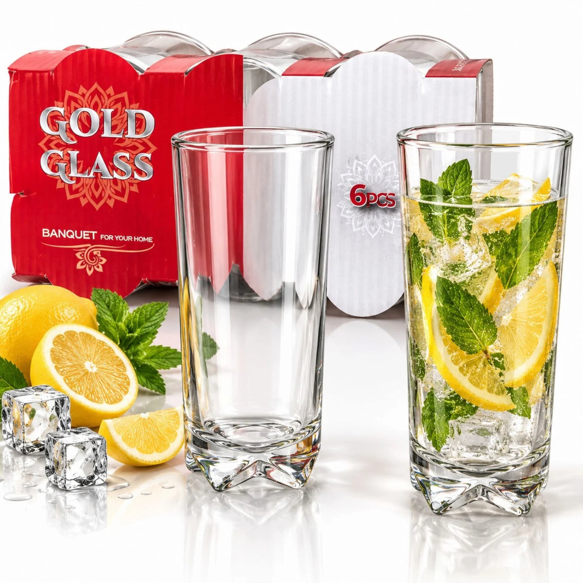 Pahar din Sticla 6/set, 13x6.5cm, Transparent Engros